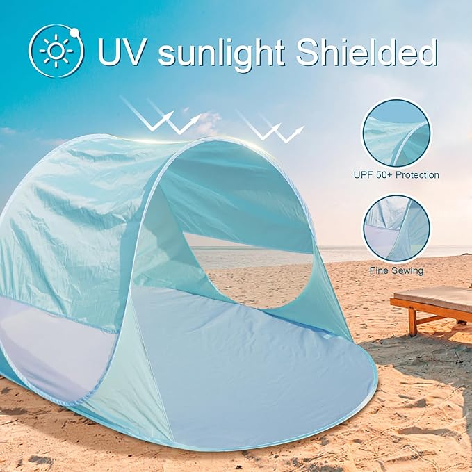 Action Air UPF 50+ Pop Up Beach Tent for 2-3 People, Instant Sun Shelter with 360°Ventilation, Water-Resistant Canopy, Lightweight & Portable Sun Shade for Beach, Camping, Sports (Green)