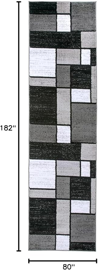 Rugshop Contemporary Modern Boxes for Home Office,Living Room,Bedroom,Kitchen Non Shedding Runner Rug 2'7" x 6' Gray