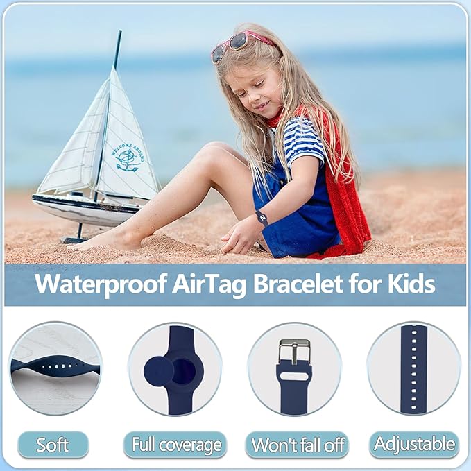 Waterproof Bracelet for AirTag Kids, Personalized Initial Letter Hidden Holder Compatible with Air Tag, Silicone Case for Airtag Adjustable Anti-Lost GPS Tracker for Toddler Child Elder, N