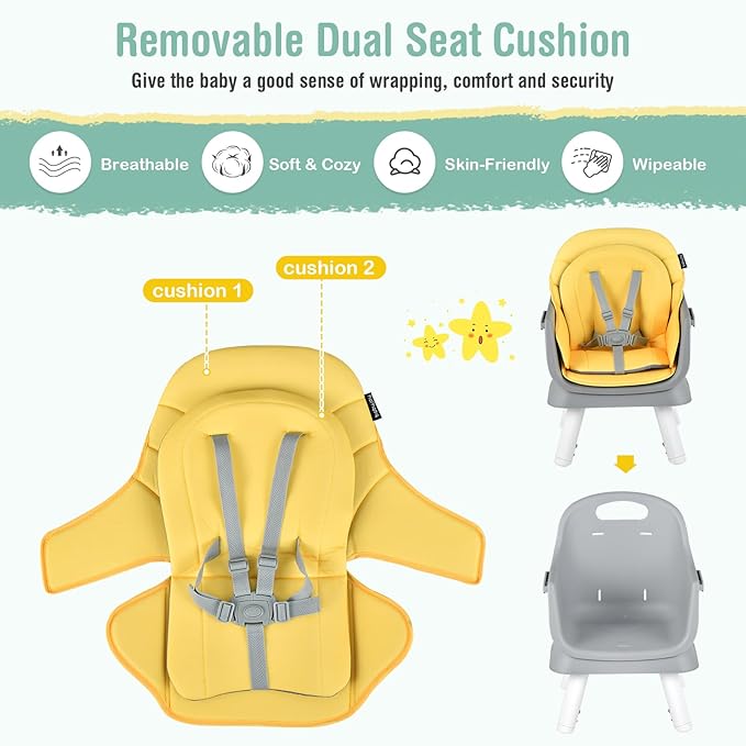 HONEY JOY 8 in 1 Baby High Chair, Convertible Highchair for Babies and Toddlers/Table and Chair Set/Building Block Table/Booster Seat/Stool/Toddler Chair with Safety Harness(Yellow)