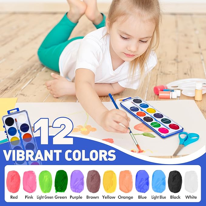 3 Pack Watercolor Paint Set for Kids, 12 Colors Watercolors Paints with Paint Brush, Kids Watercolor Paint Set for Party Favor, Classroom.