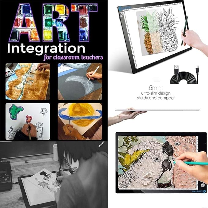 Light Box Drawing Pad, Tracing Board with Type-C Charge Cable and Brightness Adjustable for Artists, AnimationDrawing, Sketching, Animation, X-ray Viewing (DE-A4-P-black)
