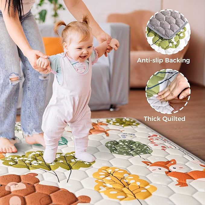 Baby Play Mat 50" X 50" Playpen Mat Waterproof Baby Floor Mat Non-Slip Cushioned Baby Crawling Mat, Activity Playmats for Babies, Toddlers, Infants, Play & Tummy Time (50x50, Fox)