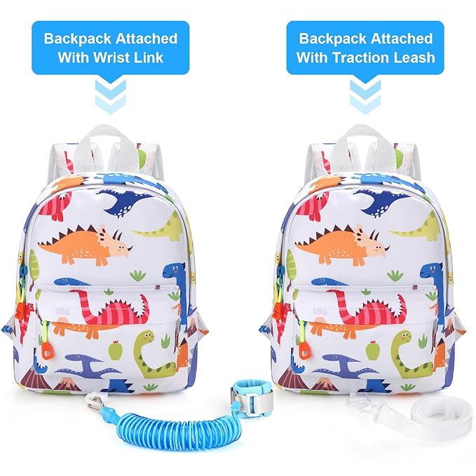 Accmor Toddler Backpack Leash, Cute Baby Backpacks with Anti Lost Wrist Link, Mini Kids Backpack Harness Leash for Outdoor Travel, Adorable Dinosaur Child Backpack Tether Rope for Boys 1-3