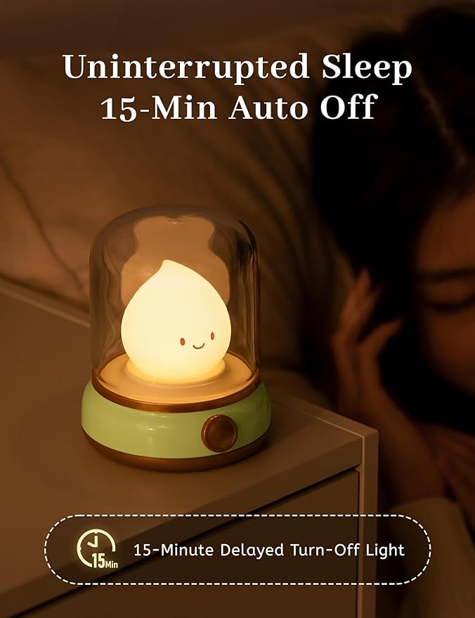 Smiley Night Light for Baby Nursery, Rechargeable Stepless Dimming Small Night Stand Lamps, Cute Forest Green Vintage Lamp Decor Essentials for New Mom, Kids, Baby, Toddler