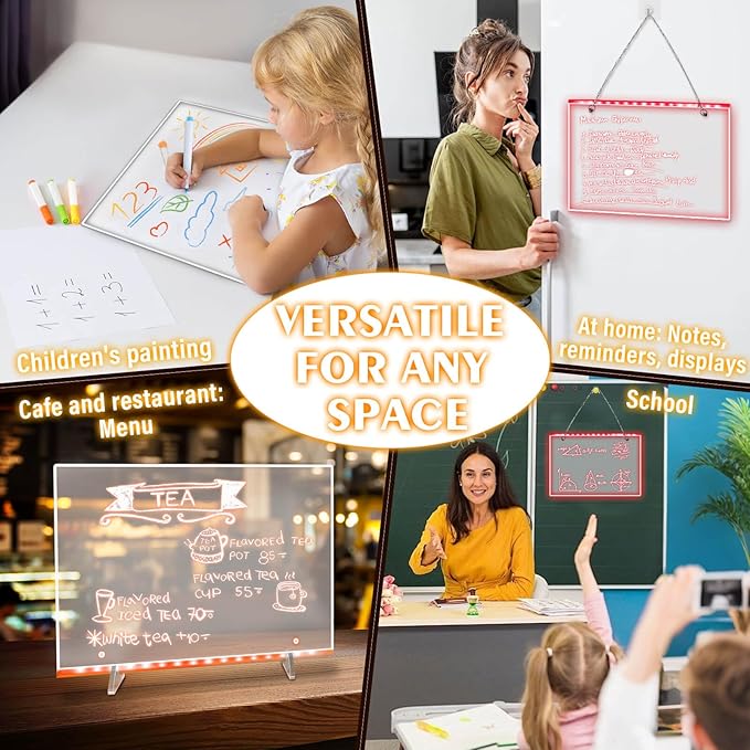 Dolanus LED Drawing Board for Kids - Doodle Glow, lumiboard, Note Board with 7 Colors 4 Modes Lights, Birthday Gift for 8 9 10 11 12 Year Old Girls Kids Teen Boys, Include Adapter, 7 Markers