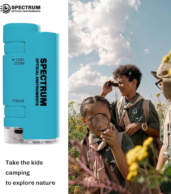 Mini Microscope for Kids, 60X-120X Portable Handheld Microscope with 8 Slide Samples, Blue