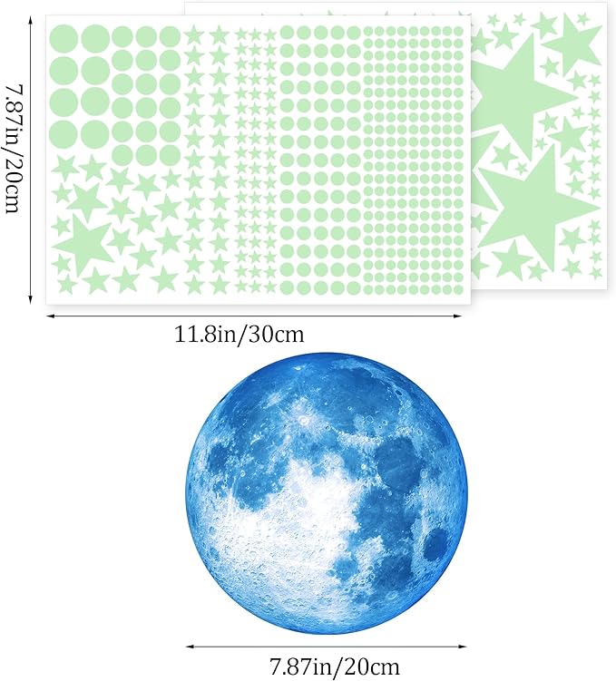 492Pcs Glow in The Dark Stars for Ceiling Moon and Space Wall Decals Glowing Galaxy Universe Planet Wall Stickers Kids Boys Bedroom Living Room Decor