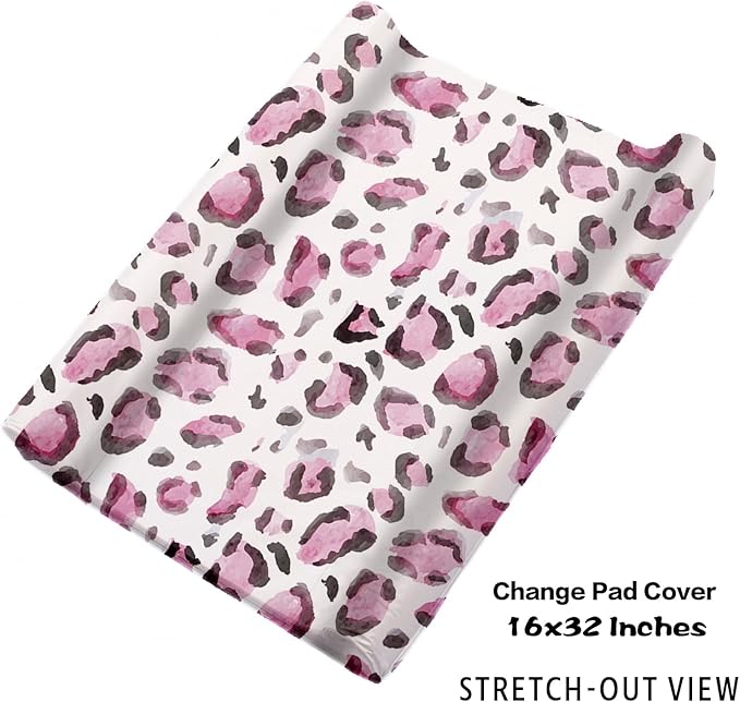 Personalized Nursery Crib Bedding Set: Custom Name Pink 5 Piece Baby Crib Sets with Leopard Design - Toddler Double Layer Blanket Set, Comfortable Crib Bed Sheets for Baby Grils