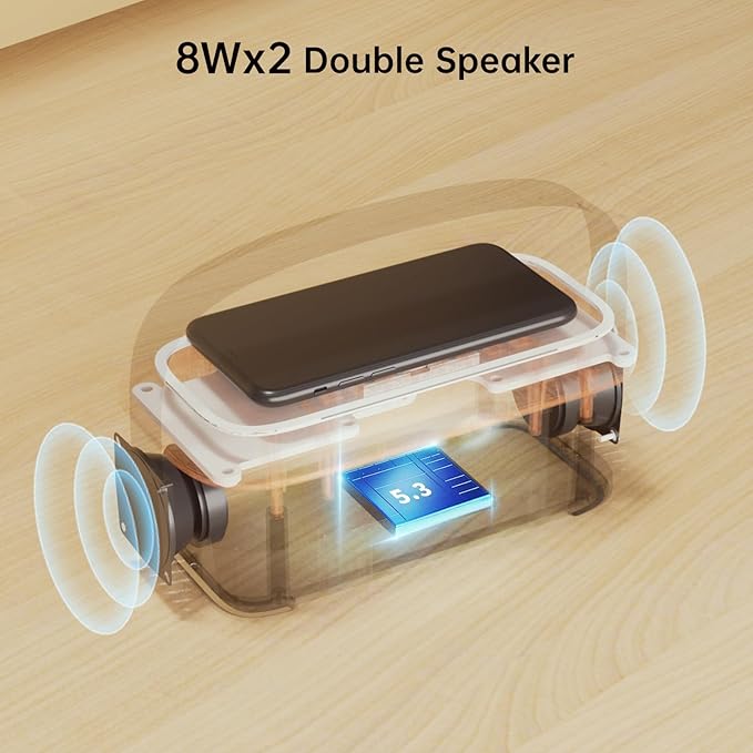 LOVME Alarm Clock Bluetooth Speaker for Bedroom, Bluetooth Stereo Sound Speaker, Fast 15W Wireless Charger, Dimmer, Night Light for Heavy Sleepers, Gift Set, Bedside(Khaki)