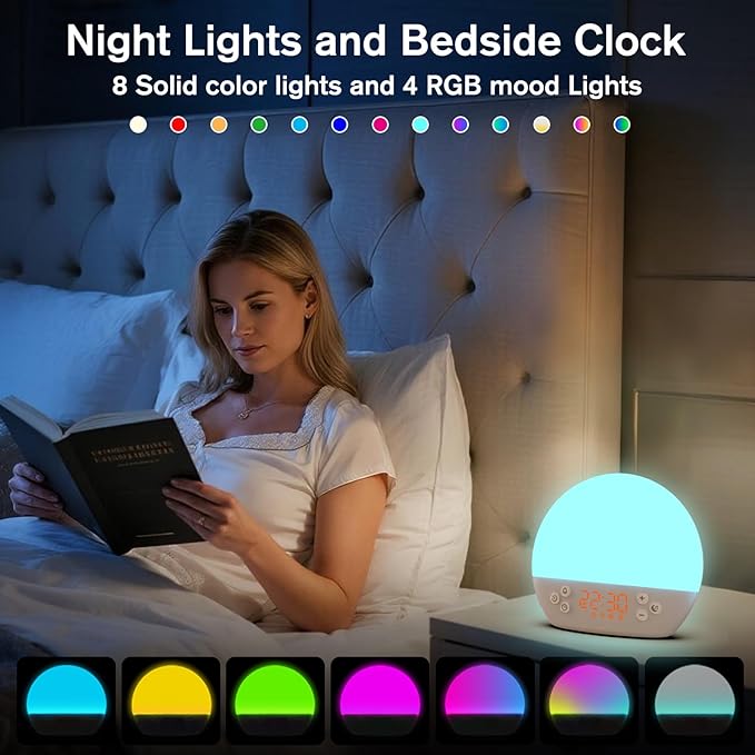 Sunrise Alarm Clock for Heavy Sleepers Adults,White Noise Sound Machine 30 Soothing Sounds, Dimmable Digital Clock&Night Light, Wake Up Light/Bedside Lamp/Alarm Clocks for Bedrooms,Ideal for Gift