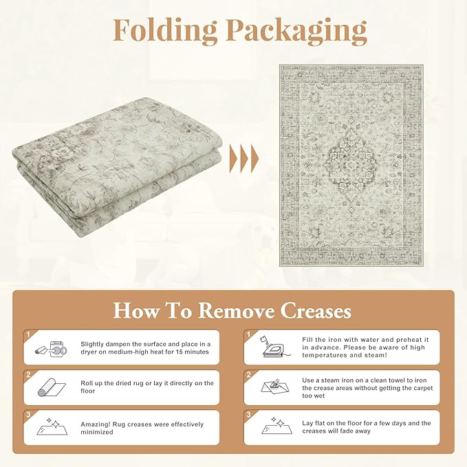 LIVEBOX Entryway Rug 3x5 Washable Area Rugs for Kitchen Bathroom, Non-Slip Front Door Mat for Bedroom, Boho Low-Pile Carpet Farmhouse Throw Indoor Mats for Bath Laundry Room, Taupe