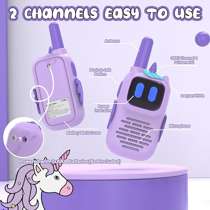 Purple Walkie Talkies with Silicone Cover, Toys for 3-4 Year Old Girls Boys, Kids Walkie Talkies 1000FT Range 2 Way RadioToy Christmas Birthday Gifts for 6-10 Year Old Girls Boys