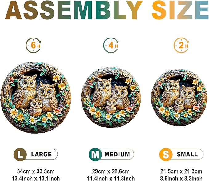 Wooden Puzzles for Adults - 3D Vision Effects Owl Family Wooden Jigsaw Puzzle - Unique Animal Shaped Wood Puzzles Adult - Creative Birthday Gift Family Game (300pcs)