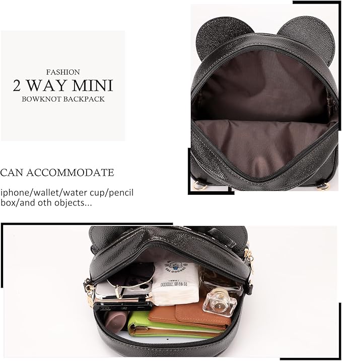 KL928 Girls Bowknot Polka Dot Cute Mini Backpack Small Daypacks Convertible Shoulder Bag Purse for Women