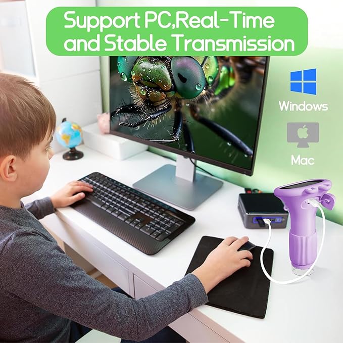 Kids Microscope Pocket Microscope -1000X Portable Microscope for kid | Photo and Video Mini Microscopes | 2'' Digital Little Scientist Microscopes for 3-10 age Years Old boys girls toys gifts (Purple)