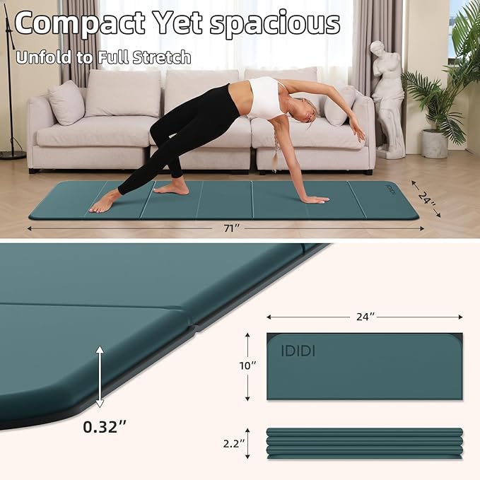 Foldable Yoga Mat Extra Thick 0.32 Inches Eco-Friendly POE Material, Non-Slip Design Fitness Mats, Multi-Purpose Workout Mats For Studio or Home Use (70 x 24 x 0.32 inches）