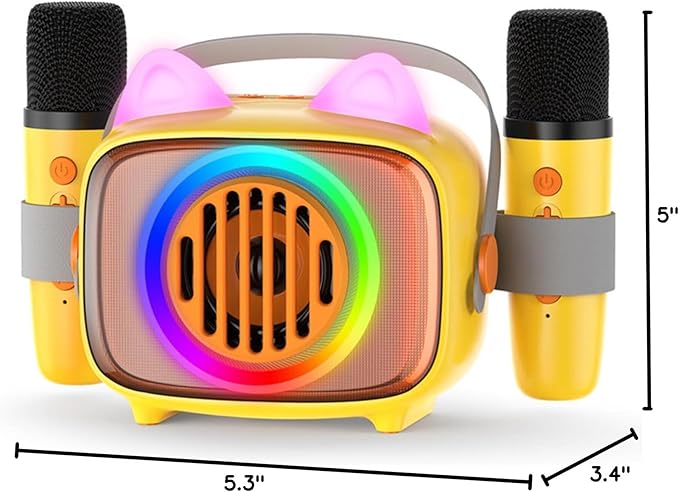 BIGASUO Karaoke Machine for Kids, Mini Portable Bluetooth Speaker with 2 Wireless Microphones and LED Lights, Kids Toys Ideal Gifts for Girls & Boys Birthday Home Party