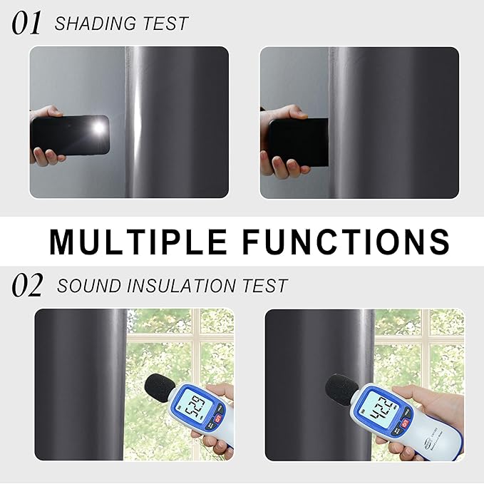 XWZO 100% Blackout Window Curtains - Thermal Insulated & Noise Reduction Black Liner Rod Pocket Window Treatment Sewn with Tiebacks for Bedroom/Living Room, Dark Grey, W42 x L72, Set of 2