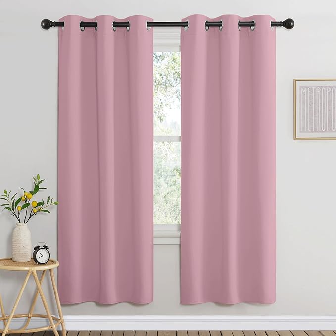 NICETOWN Crystal Pink Blackout Curtains for Living Room, Window Treatment Thermal Insulated Room Darkening Grommet Drapes Sound Dampening for Bedroom, 2 Panels, W37 x L72
