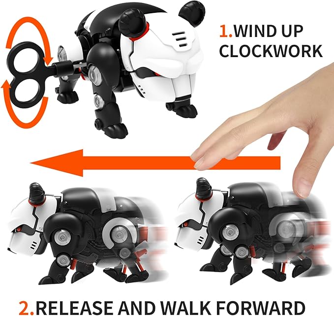 DINOBROS STEM Panda Mechanical DIY Building Blocks Toy 3D Puzzle Assembling Robot Wind Up Walking Pandabot Take Apart Toys for Kids X-MECH
