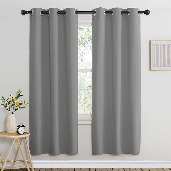 NICETOWN Blackout 72 inch Curtains for Kids Room, Grommet Room Darkening Thermal Insulated Solid Window Treatments Sound Reducing for Bedroom, 2 Panels, W37 x L72, Silver Grey