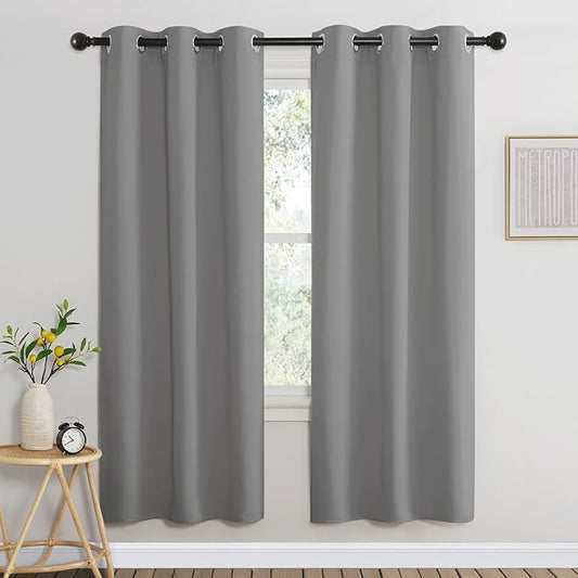 NICETOWN Blackout 72 inch Curtains for Kids Room, Grommet Room Darkening Thermal Insulated Solid Window Treatments Sound Reducing for Bedroom, 2 Panels, W37 x L72, Silver Grey