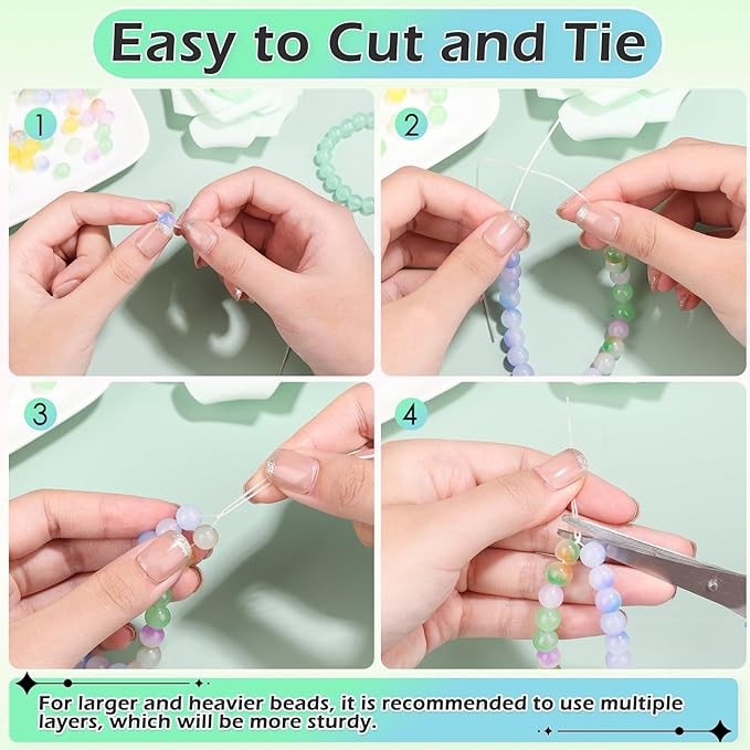 PAXCOO 4 Rolls Elastic String for Bracelets, Stretch Magic Elastic String Bead Cord Jewelry Thread for Bracelet, Necklaces, Clay Beads, Pony Beads (White)