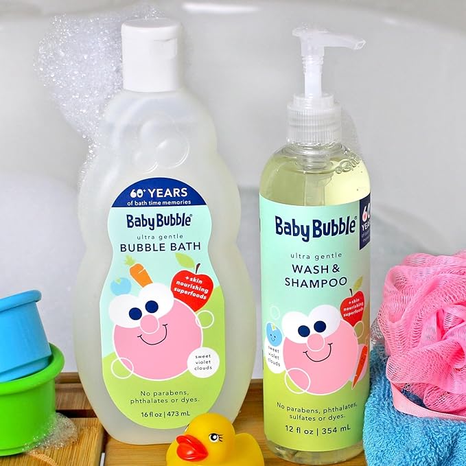 Mr. Bubble Baby Bubble Ultra Gentle Body Wash & Shampoo, Sweet Violet Clouds Scent, 12 oz. Pack of 3