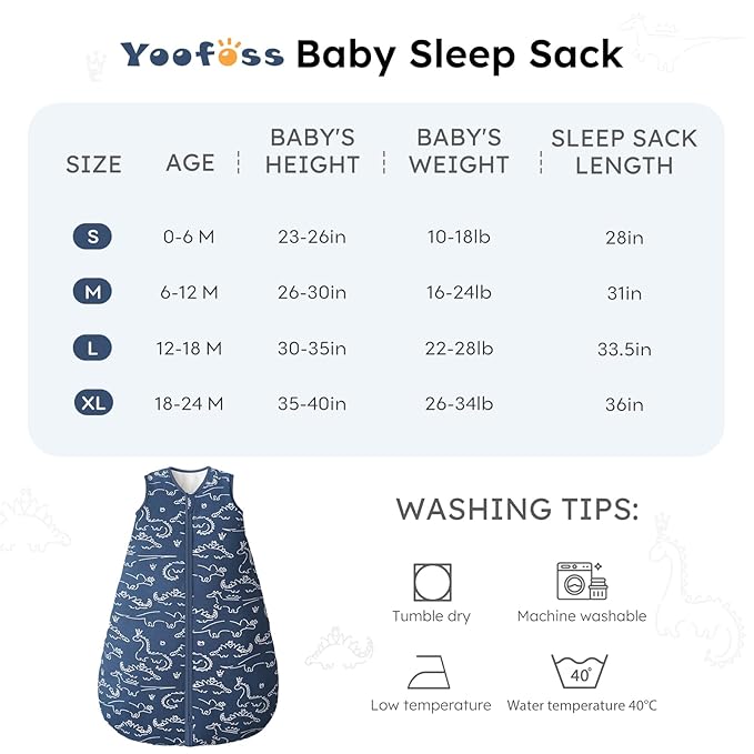 Yoofoss Baby Sleep Sack 12-18 Months, TOG 2.5 Baby Wearable Blanket with 2-Way Zipper, 100% Organic Cotton Fabric Winter Newborn Sleeping Sack, Warm Soft Comfy