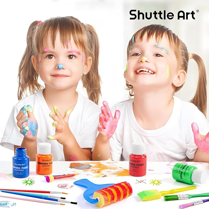 Shuttle Art Tempera Paint, 30 Colors Washable Paint for Kids, 2oz/60ml Bottle, Non-toxic for Toddlers with Glitter Metallic Neon Colors, For Art, Crafts and School Projects