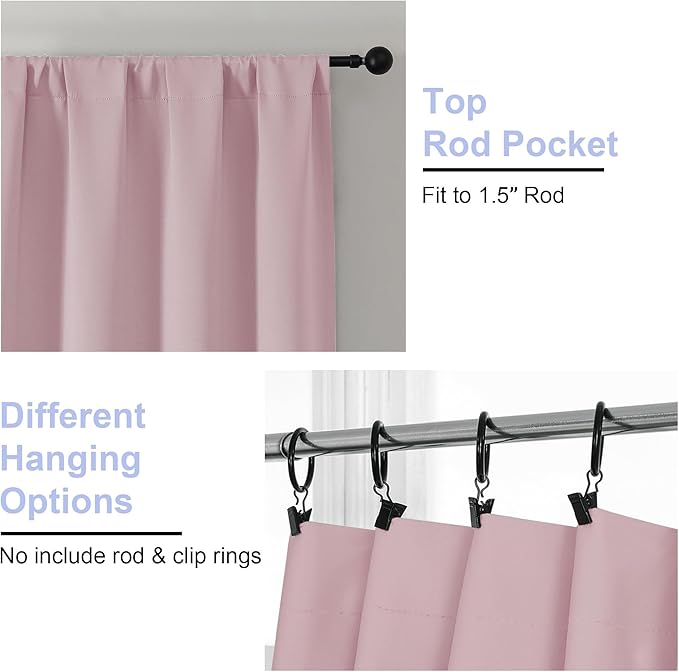 Simplebrand Ava Blush Short 36 Inches Blackout Curtain 2 Panels Set, Half Window Rod Pocket Privacy Curtain Tiers for Kitchen, Curtains Blackout for Bathroom Shades, W40 x L36 Inch, Blush