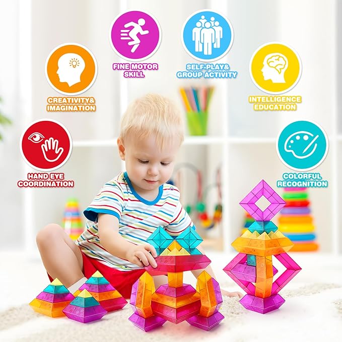 Building Block Sets for Kids 3 4 5 6 Year Old, 30 Pcs Stacking Blocks Toys for Boys Girls, STEM Preschool Learning Activities Educational Light Table Toys Gifts for Toddlers Children