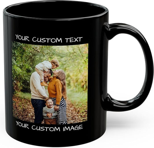 Personalized Coffee Mug – Custom Photo, Text, or Logo Ceramic Mug Tea Cup | Taza Personalizada with Picture or Message | Customized Gift Idea for Men & Women, Mom, Dad, Friends - Black/White | 11oz