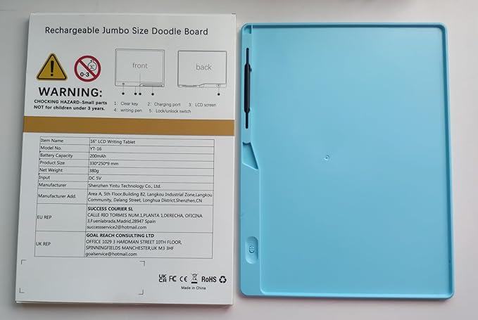 LCD Writing Tablet,16 Inch Colorful Screen Rechargeable Doodle Board Toddler Educational Toys for 3 4 5 6 Years Old Boys Girls Reusable Portable Drawing Tablet Christmas Toys Gifts for Kids (Blue)