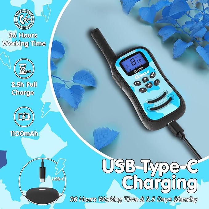 Qniglo Rechargeable Walkie Talkies for Kids with USB Charger, 22 Channels Walkie-Talkies with Lanyard, Camo Toys Gifts 4 Pack Walky Talky for Camping Hiking Family Games, for Age 3 4 5-12 Boys Girls