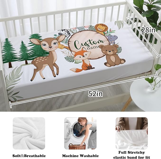 Custom Nursery Crib Bedding Set: Personalized Name 4 Piece Animal Theme Baby Crib Sets for Boys Girls - Toddler Double Layer Blanket Set, Comfortable Crib Bed Sheets for Baby Toddlers