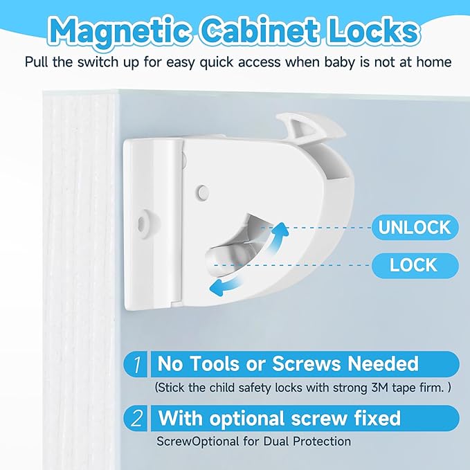 22 Pack Magnetic Cabinet Locks for Child Safety, Drawer Locks Baby Proofing, Magnetic Door Safety Locks for Cabinets and Drawers, Easy Installation No Tools Required (22 Pack and 4 Keys)