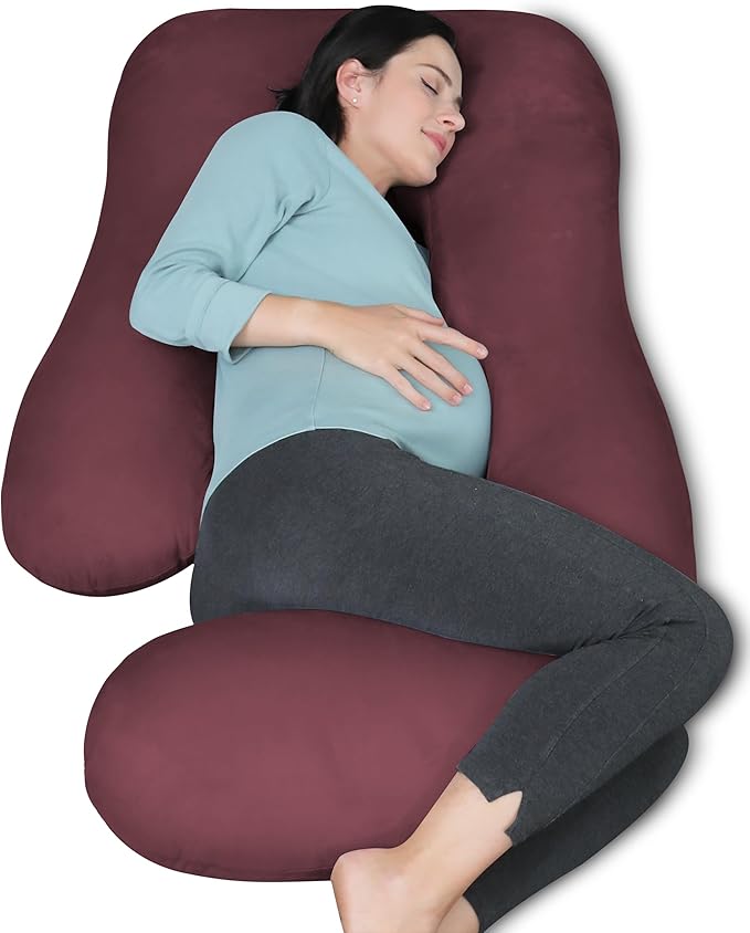 MOON PARK Pregnancy Pillows for Sleeping - U Shaped Full Body Maternity Pillow with Removable Cover - Support for Back, Legs, Belly, HIPS - 57 Inch Pregnancy Pillow for Women - Burgundy