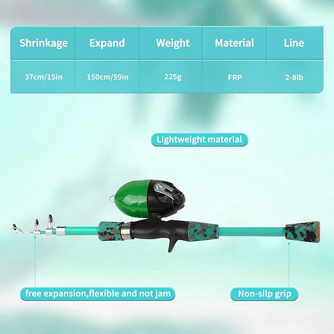 Kids Fishing Pole Kit Set，Portable Telescopic Fishing Rod and Reel Combo Full Kits for Boys, Girls, Beginner, Youth
