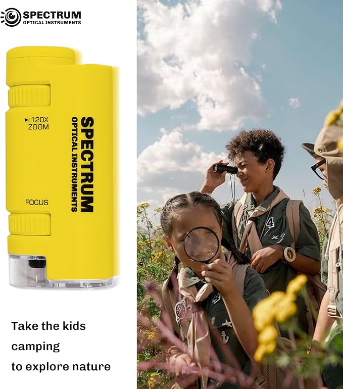 EasyMicro LED Lighted Pocket Microscope 60-120X Magnification Yellow Color