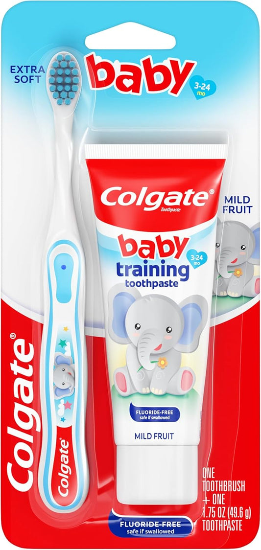 Colgate Baby Toothpaste and Toothbrush Kit, Mild Fruit Flavor, for Ages 3-24 Months