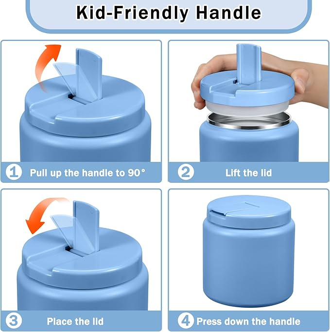 26oz Kids for Hot Food, Insulated Vacuum Food Jar with Buckle Lid, Stainless Steel Wide Mouth Leak Proof Insulated Lunch Container for School Picnic Travel, Sky Blue