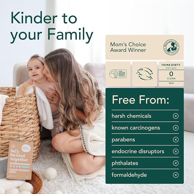 Kind Laundry Detergent Sheets with Stain-Fighting Enzymes - Plant Powered Eco-Friendly Laundry Soap Sheets - Home or Travel Laundry Detergent - Ocean Breeze, 120 Loads (Mom's Choice Award Winner)