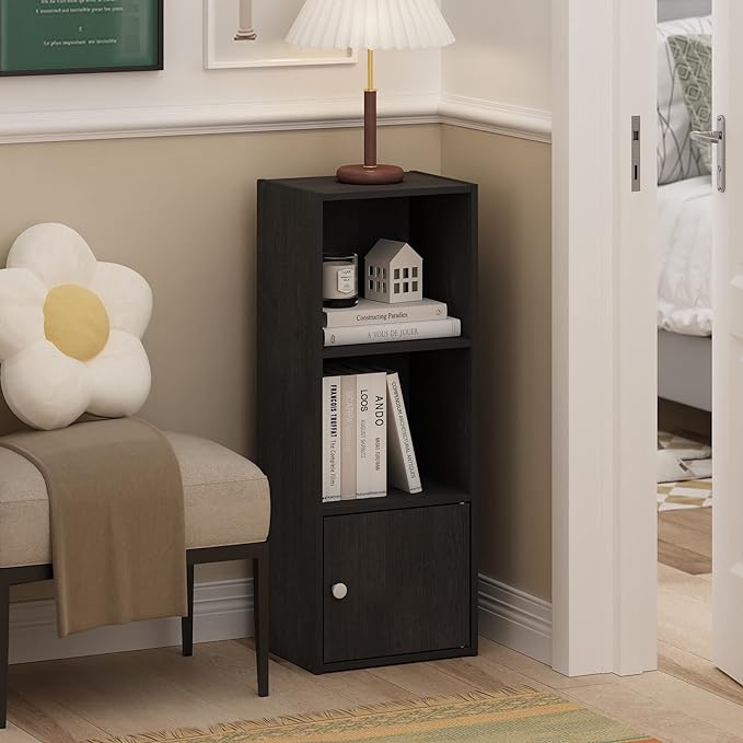 Furinno Luder Shelf Bookcase with 1 Door Storage Cabinet, Blackwood