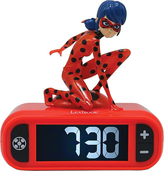 LEXiBOOK - Miraculous Digital Alarm Clock with Night Light Snooze, Clock, Luminous Ladybug, Red Colour - RL800MI