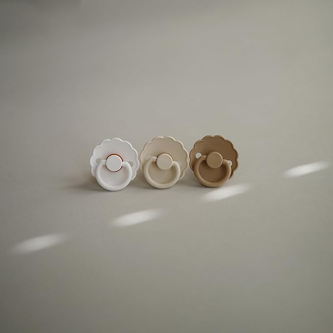 FRIGG Daisy SilkySoft Silicone Baby Pacifier | Made in Denmark | BPA-Free (Croissant/Portobello, 6-18 Months)