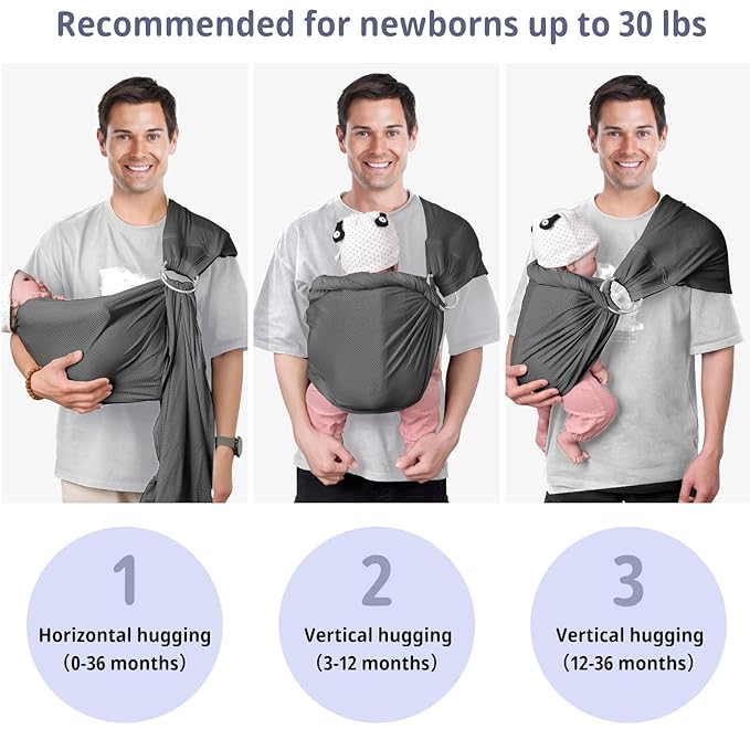 CUBY Water Baby Sling Carrier Lightweight Breathable Mesh Baby Wraps Carrier Adjustable Ring Sling Quick-Drying Baby Carriers Sling for Newborn Toddler Summer Swimming Pool Beach(Dark Gray)