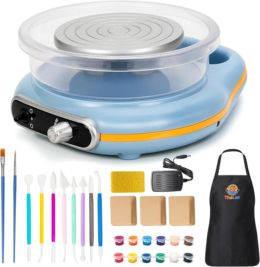 ThaLan Pottery Wheel for Kids, Mini Pottery Wheel Kit for Kids and Beginners, 4.7’’ Electric Pottery Wheel, Adjustable Speed, Low Noise, Precision Control, 8Pcs Pottery Tools, (Blue)