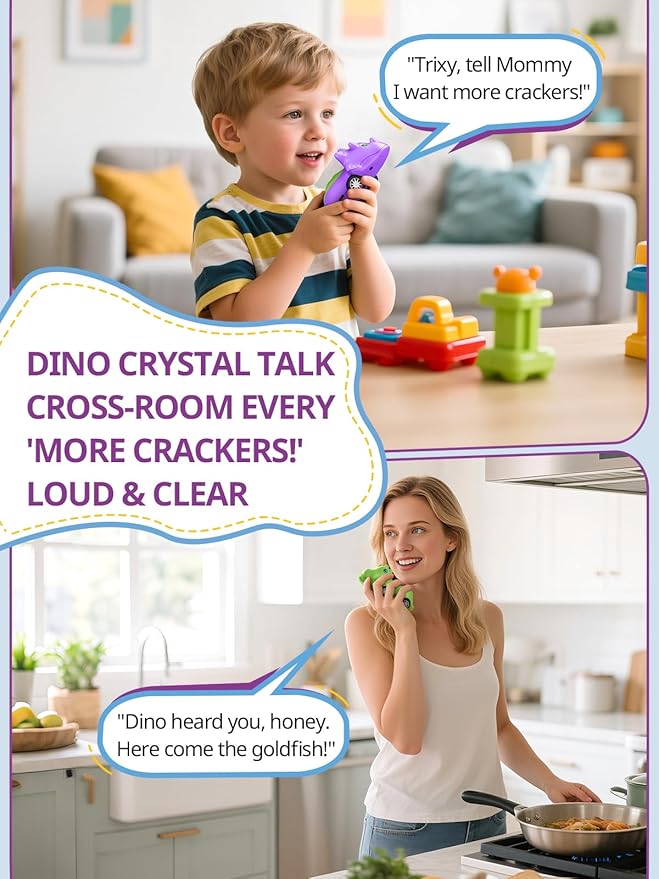Dinosaur Walkie Talkies for Kids Rechargeable, Dino Toy Cars for Boys & Girls Ages 5-7, Crystal-Clear Audio, 48H Playtime, Fun Indoor & Backyard, 3 Year Old Boy Gift Birthday Xmas, 2 Pack